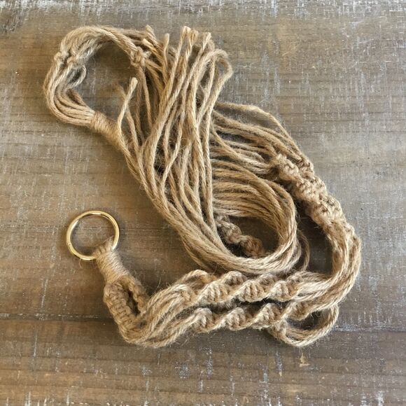 Macreme plant holder with gold color ring, twist design holds one plant boho - Picture 5 of 5